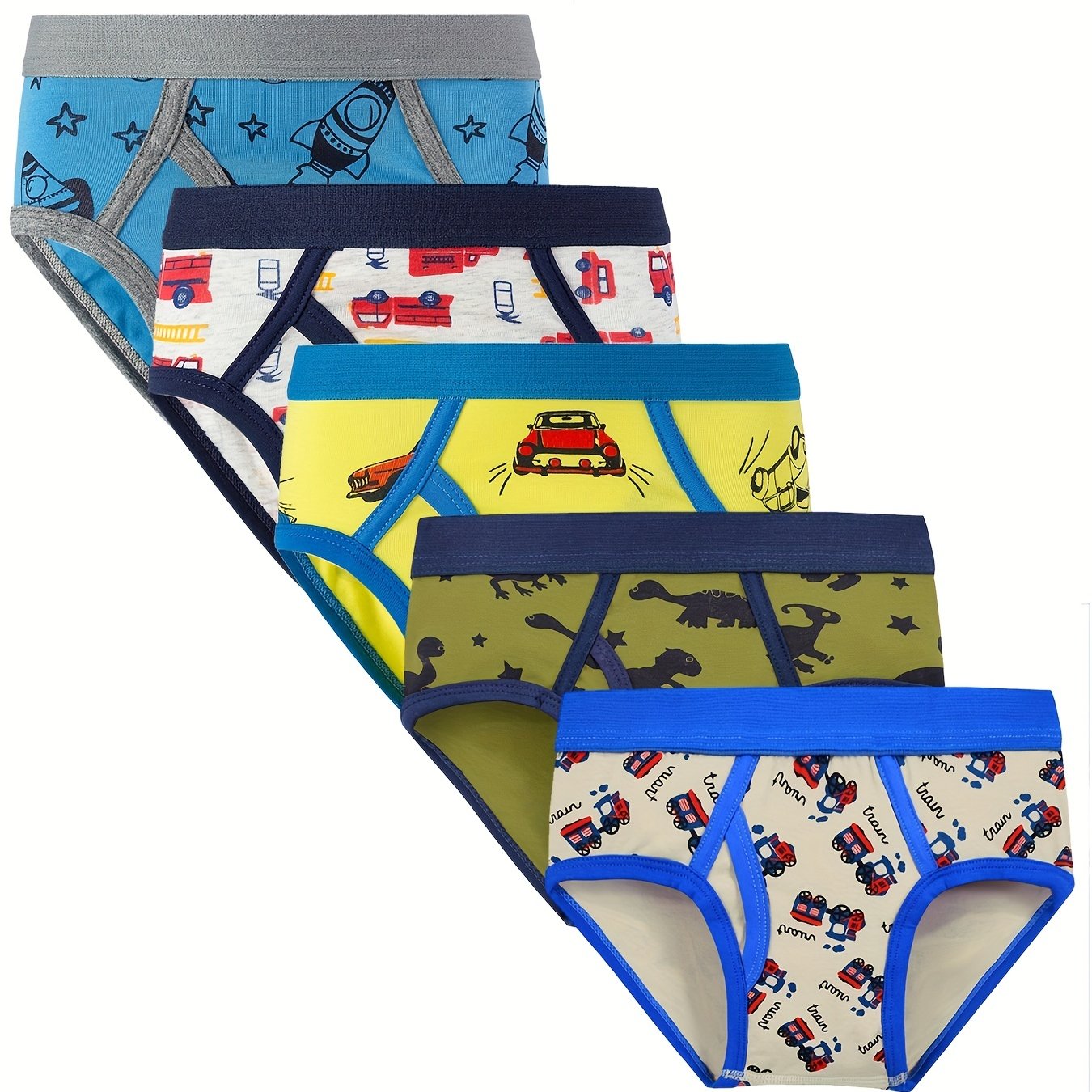 5pcs Boys Car Dinosaur Rocket Briefs Underwear Cozy Comfortable