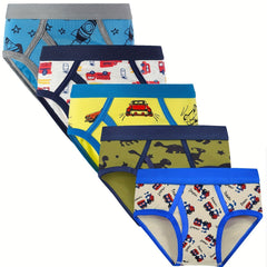 5pcs Boys Car Dinosaur Rocket Briefs Underwear Cozy Comfortable