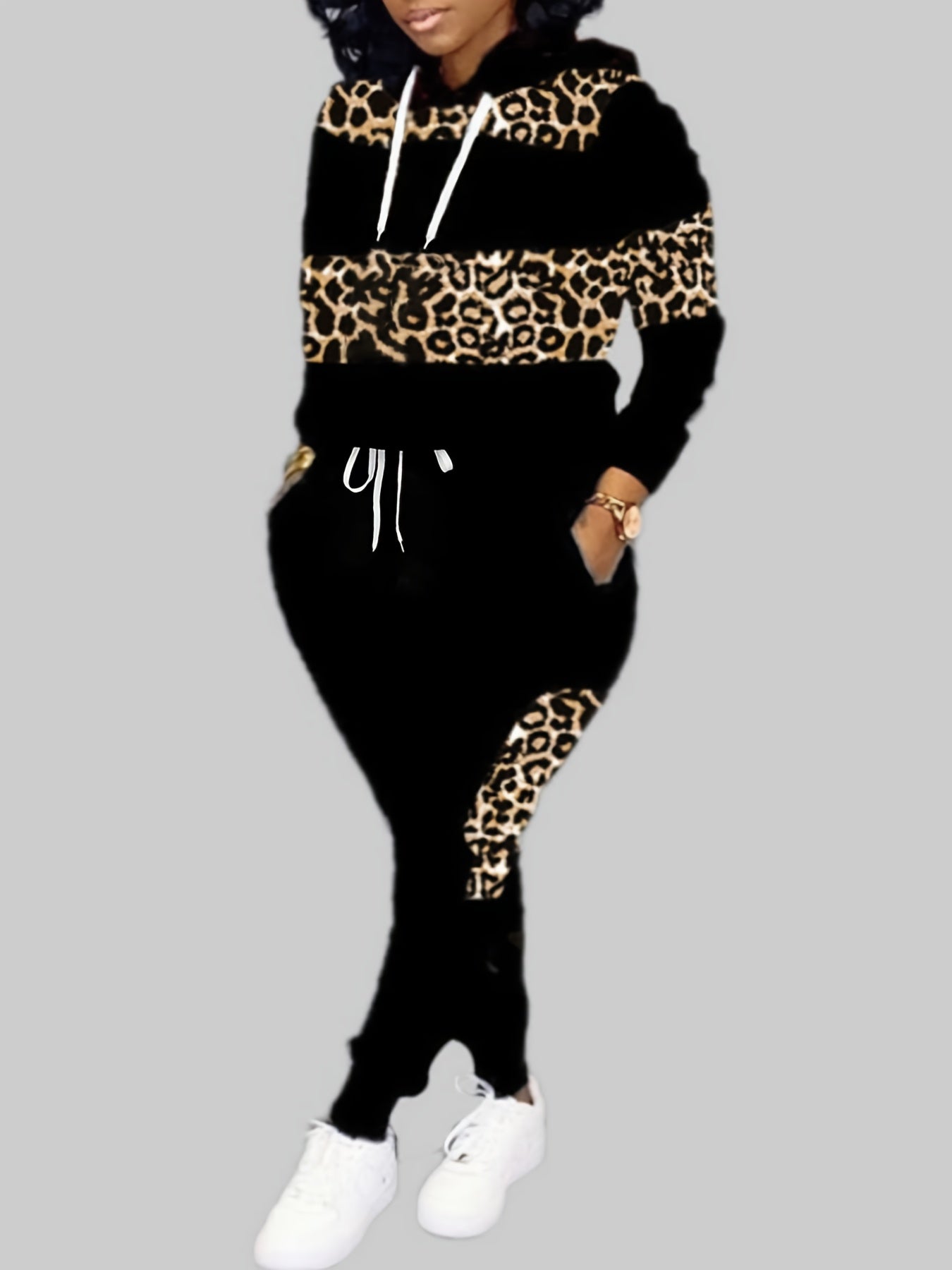 Leopard Print Hooded Sweatshirt & Joggers Set