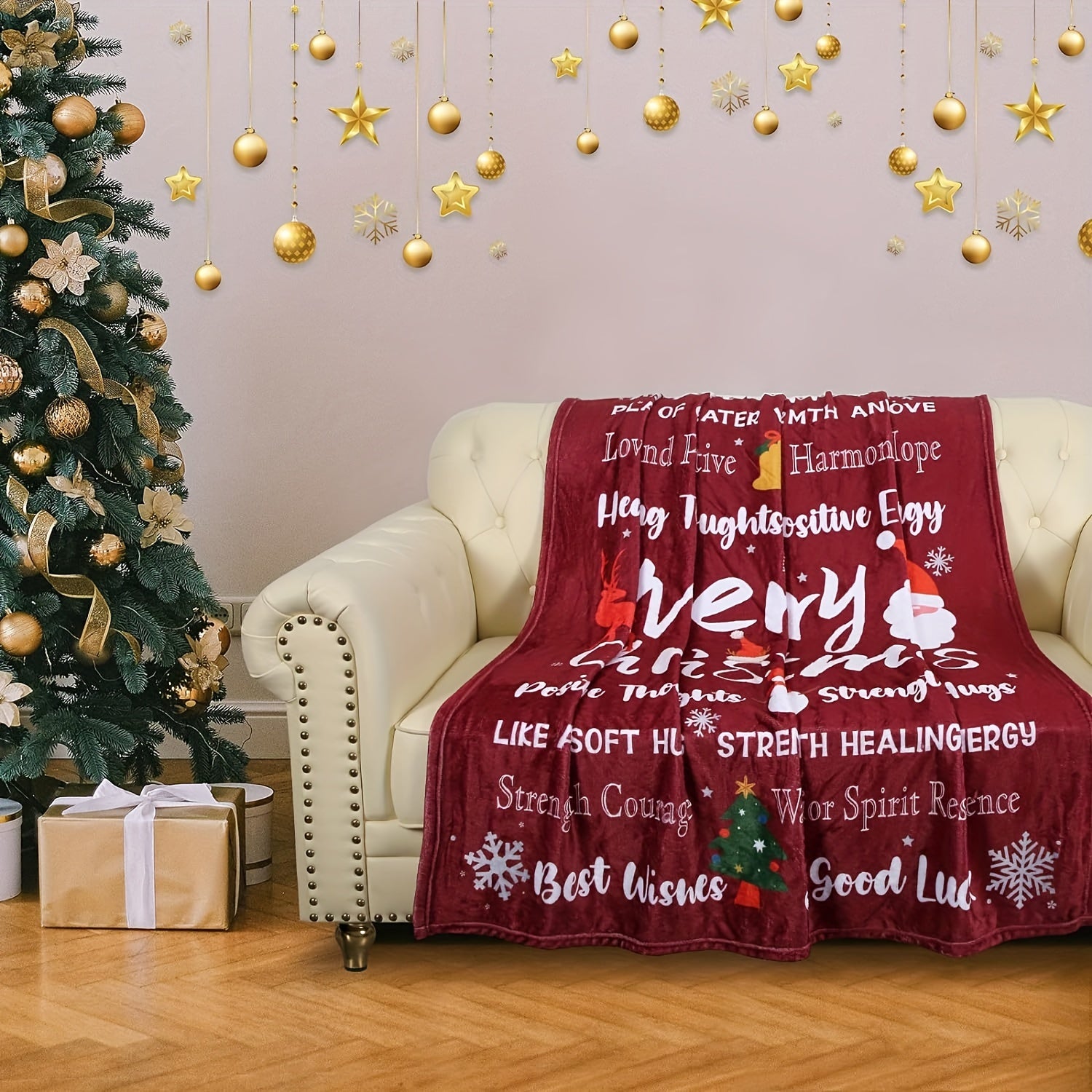Christmas Snowflake Tree Print Throw Blanket Soft Warm Comfortable
