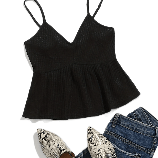 Solid Knitted Cami Top V Neck Sleeveless Top Women's Lingerie