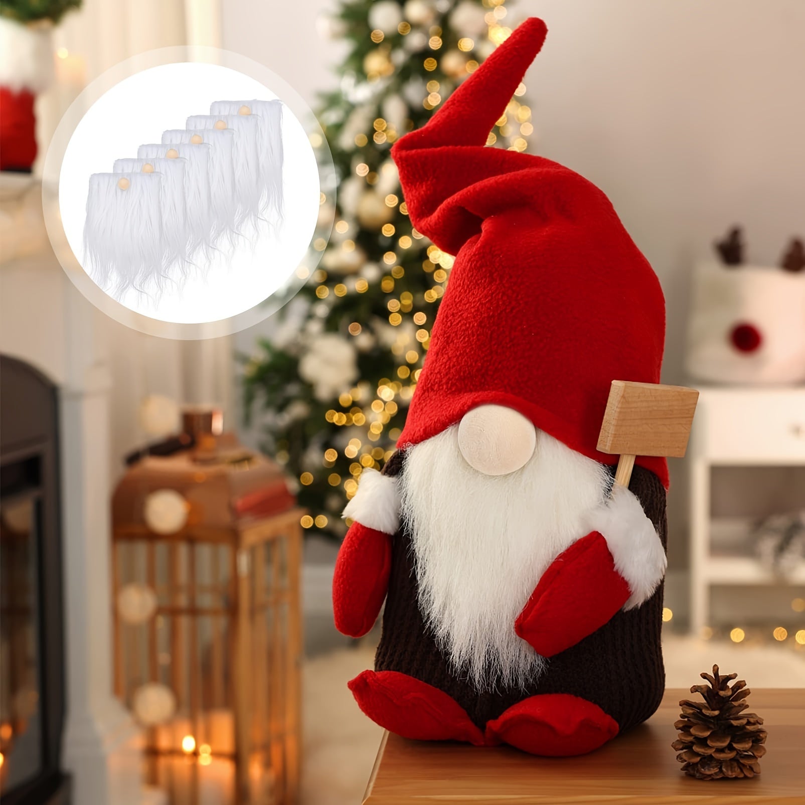 12pcs Faux Fur Costume Beard & Wooden Ball Crafts Dwarf Doll Accessories