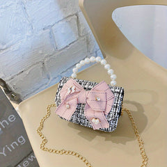 Kids' Bow Decor Mini Messenger Bag with Faux Pearl Handle