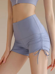 Drawstring Side Yoga Shorts High Waist Quick Drying Sporty Shorts