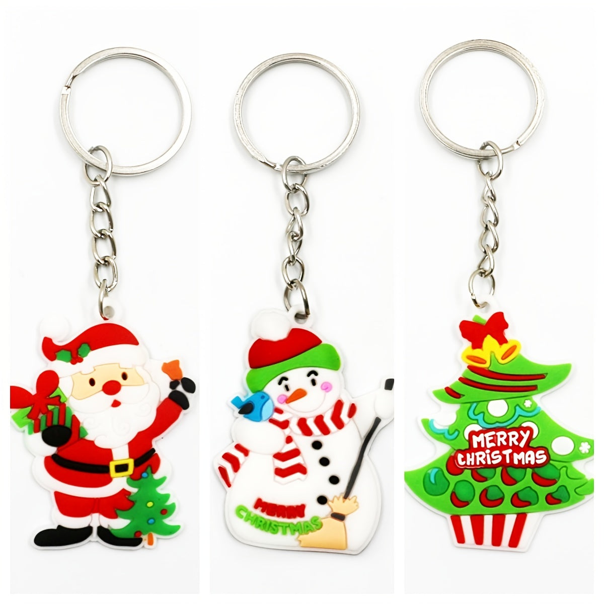 3pcs Christmas Figure & Tree Charm Keychain Party Gift PVC Rubber Pendants