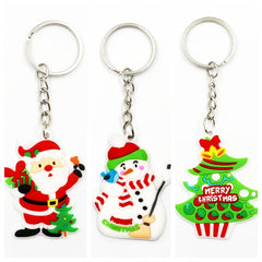 3pcs Christmas Figure & Tree Charm Keychain Party Gift PVC Rubber Pendants