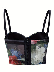 Floral Print Cami Corset Bustier Push Up Tummy Control Slimmer Body Shaper