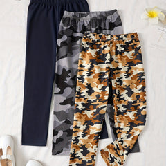 3pcs Girls Skinny Legging Pants in Camouflage, Solid Khaki and Other Colors