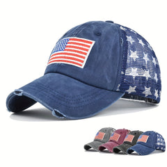 Unisex Mesh Breathable Baseball Cap with US Flag Embroidery