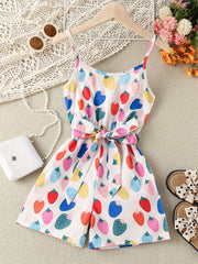 Girls Strawberry Print Suspender Jumpsuit Toddler Kids Summer