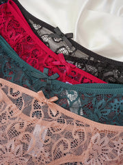 4pcs Lace Bow Tie Briefs Scalloped Panties Women's Lingerie