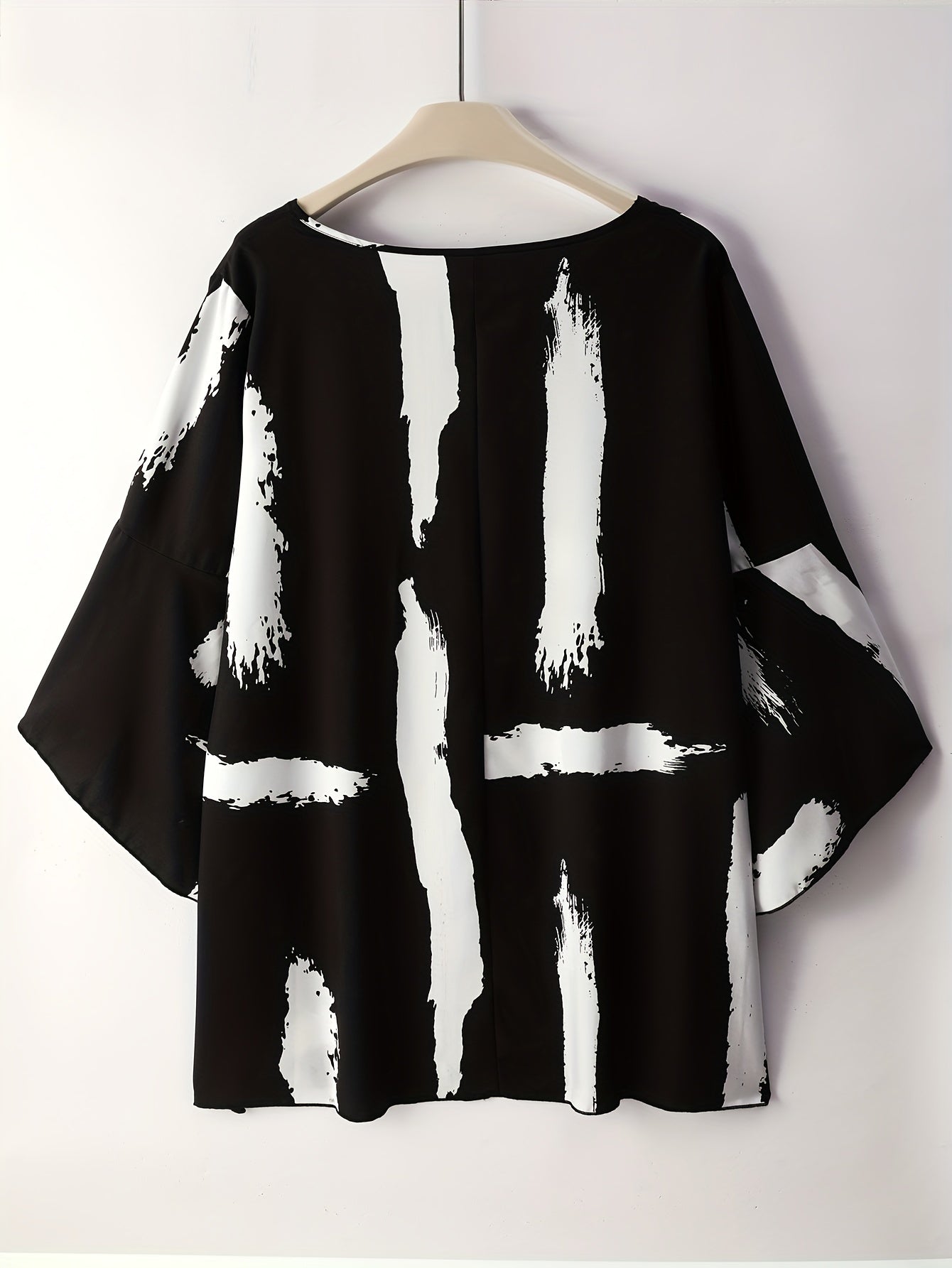 Bell Sleeve Brush Print Mini Dress