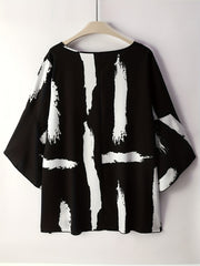 Bell Sleeve Brush Print Mini Dress