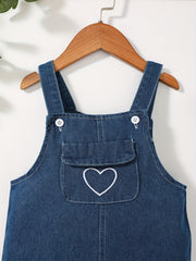 Baby Girls Heart Graphic Cotton Suspender Overalls