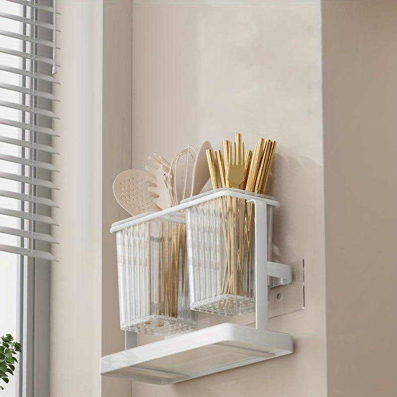 Flatware Organizer 2 Compartment With Draining Tray for Kitchen Utensils