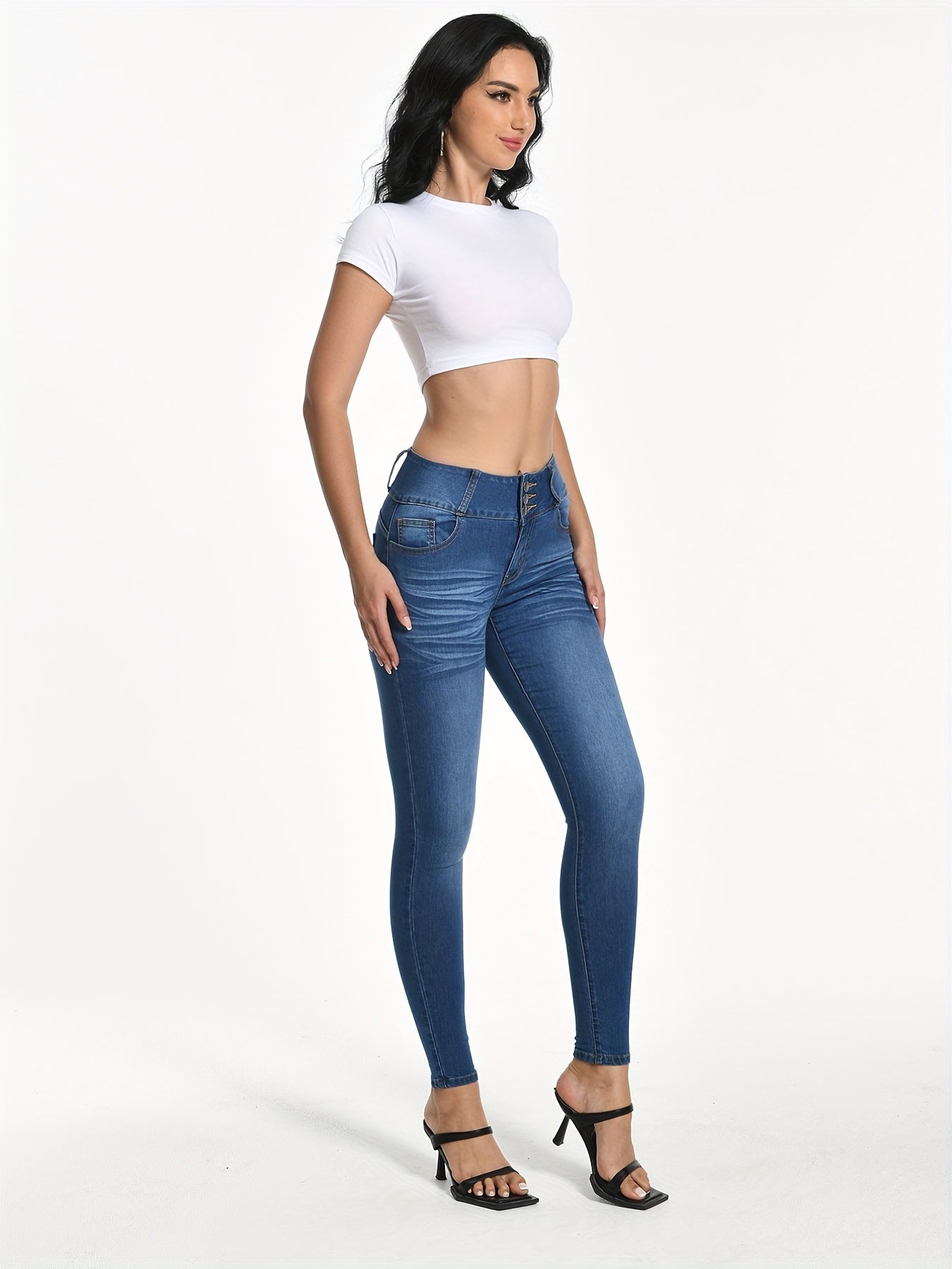 Water Ripple Embossed Denim Skinny Jeans