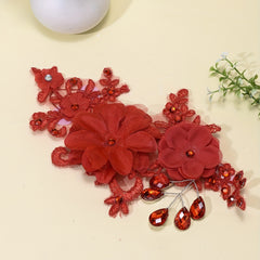 Red Flower Head Piece Rhinestone Bridal Hair Accessory