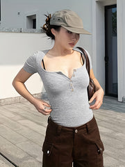 3 Pack Plus Size Basic Bodysuit Women's Plus Round Neck Button Up High Stretch