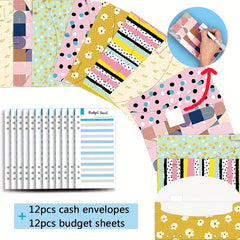Cash Budget Envelope Set with 6 Holes 12 Envelopes 12 Budget Sheets