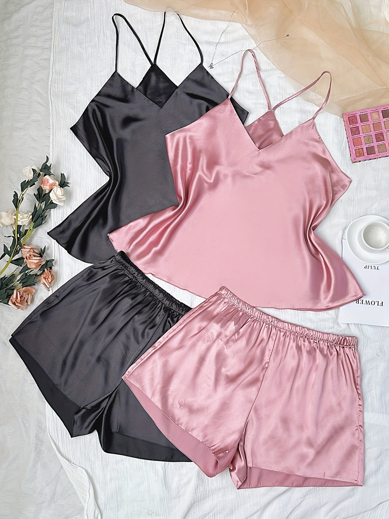 Women's Plus Satin V Neck Pajama Set
