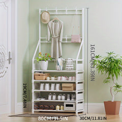 Entryway Coat Rack with Shoe Storage Shelves