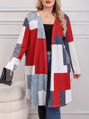 Colorblock Geometric Print Open Front Cardigan