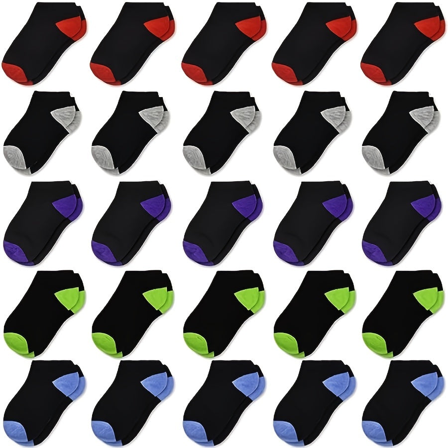 25 Pairs Boys Kids Breathable Comfy Low Cut Ankle Socks Block Socks