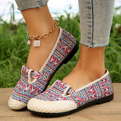 Red Geometric Pattern Flat Shoes Slip On Outdoor Lightweight Low Top Shoes