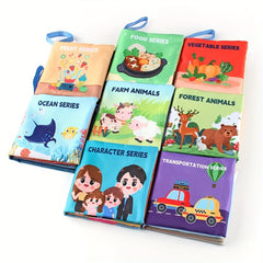 Set of 8 Cloth Books for Babies: Wild Animals, Ocean Animals, Fruits, Transporta