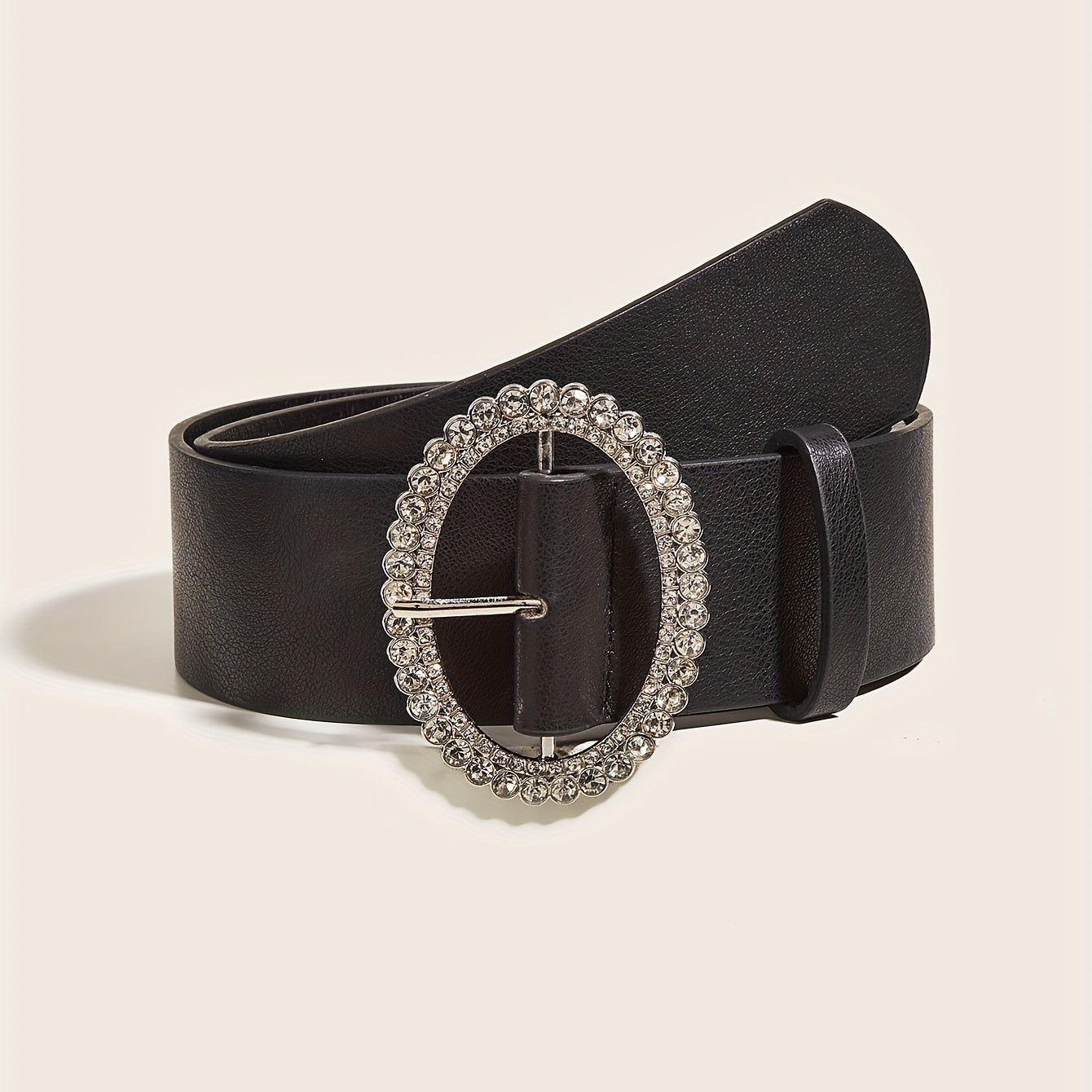 Oval Rhinestone Buckle Belt PU Leather Casual Jeans Pants Belts Women