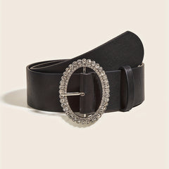 Oval Rhinestone Buckle Belt PU Leather Casual Jeans Pants Belts Women