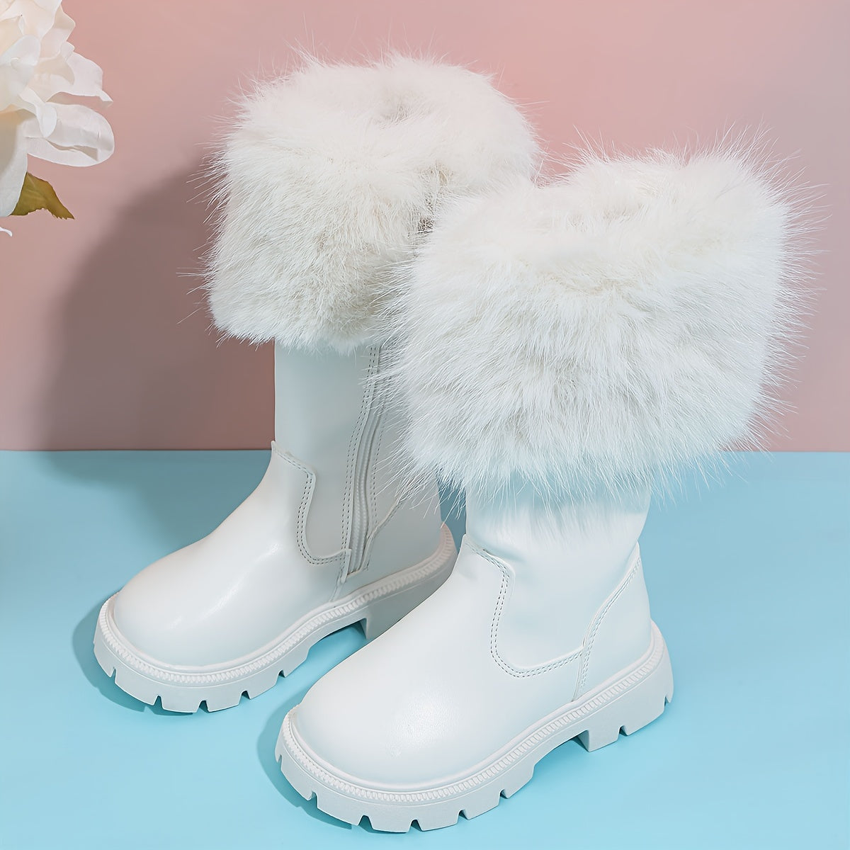 Girls High Top Furry Boots Non Slip Warm Zip Up - Parties Street Style