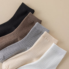 Ribbed Solid Socks Comfortable & Breathable Mid Tube Socks Women
