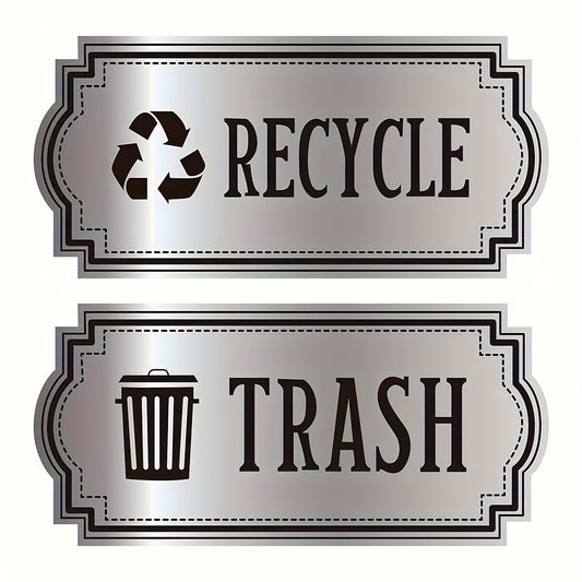 2pcs Gray Recycling Trash Stickers Glossy Finish Indoor Outdoor Use