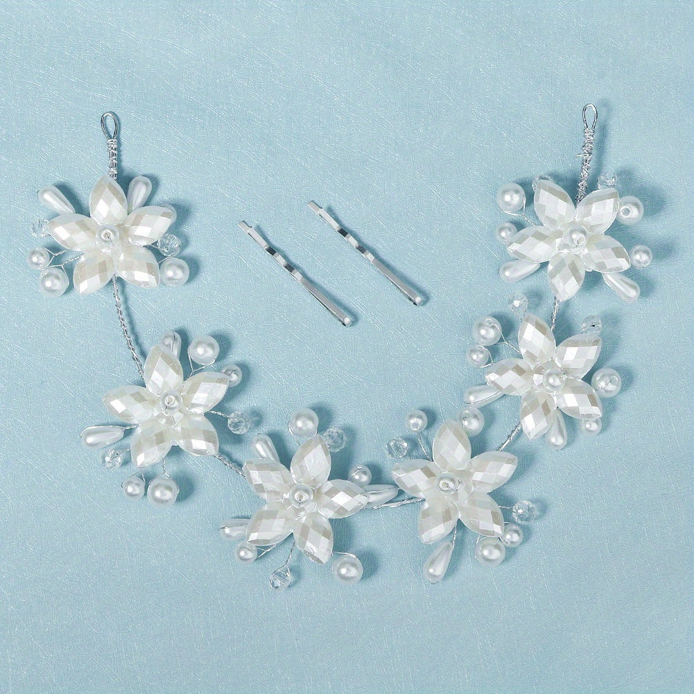 Acrylic Flower & Pearl Hair Clip Bridal Wedding Headwear