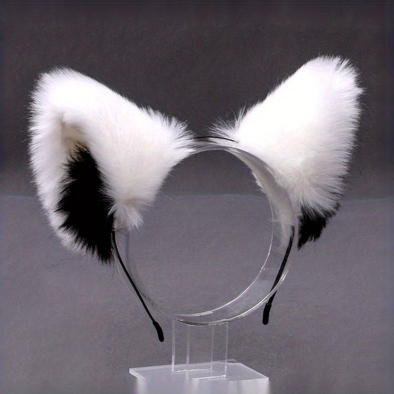 Black & Pink Fox Ear Hair Hoop Plush Headwear for Live Photo Props