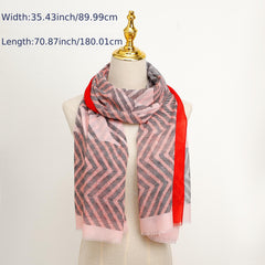 Red Stripe Pattern Print Scarf Spring Autumn Stripe Shawl And Wraps