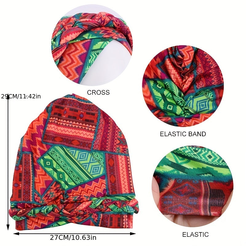 Boho Print Braid Turban Cap Women Stretch Hijab Headwrap