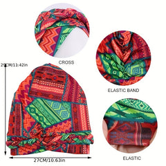 Boho Print Braid Turban Cap Women Stretch Hijab Headwrap