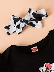 Baby Girls Sleeveless Top with MAMA'S Mini Print and Leopard Print Bow