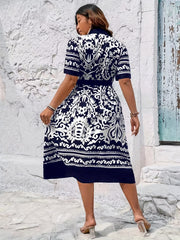 Floral Print Button Up Short Sleeve Midi Shirt Dress