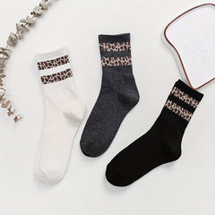 6 Pairs Leopard Print Mid Tube Socks Breathable Women's Stockings