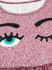 Girls Funny Eyes Print Long Sleeve Dress for Spring