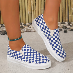 Women's Checkboard Pattern Flat Slip On Canvas Shoes