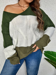 Colorblock Long Sleeve V Neck Sweater
