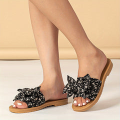 Flower Print Bowknot Decor Casual Slides PVC Flat Sandals