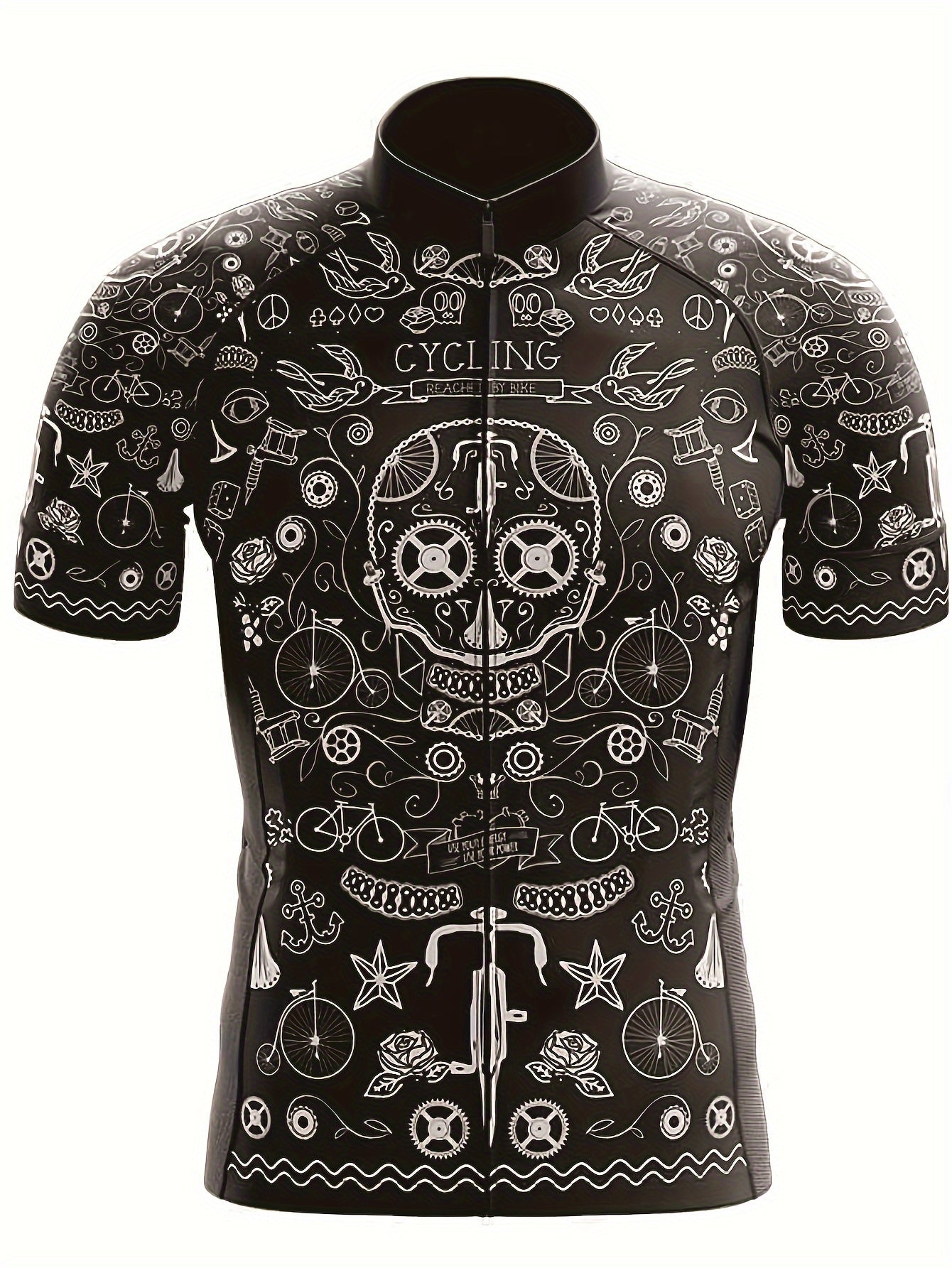 YTCYCLE Men's Zip Up Skull & Graffiti Cycling Jersey