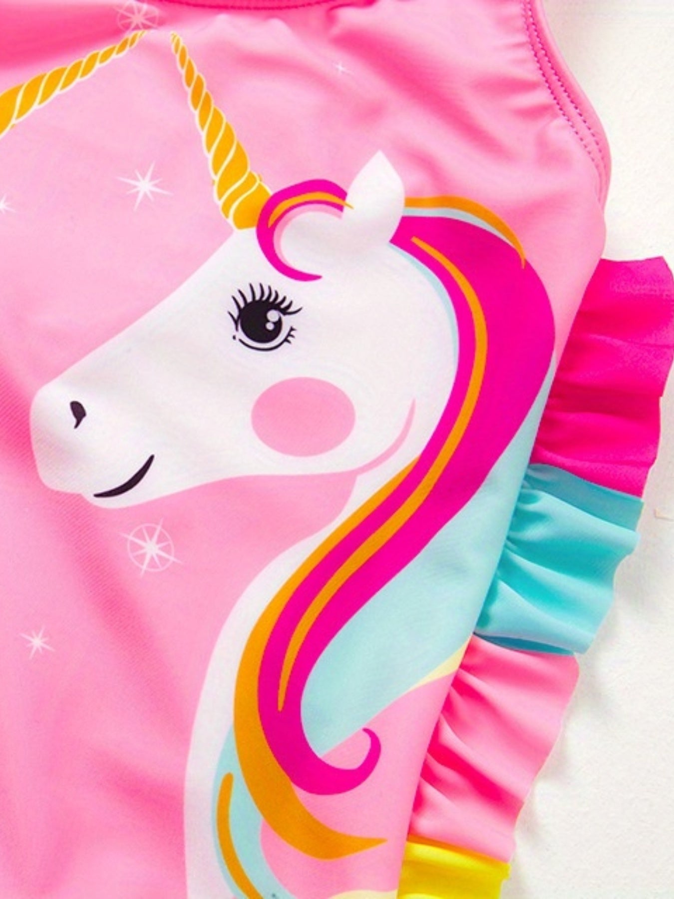 Girls' Pony Graphic Swimsuit with Ruffled Sleeves