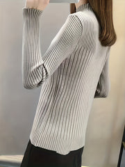 Solid Mock Neck Pullover Sweater Women's Clothing