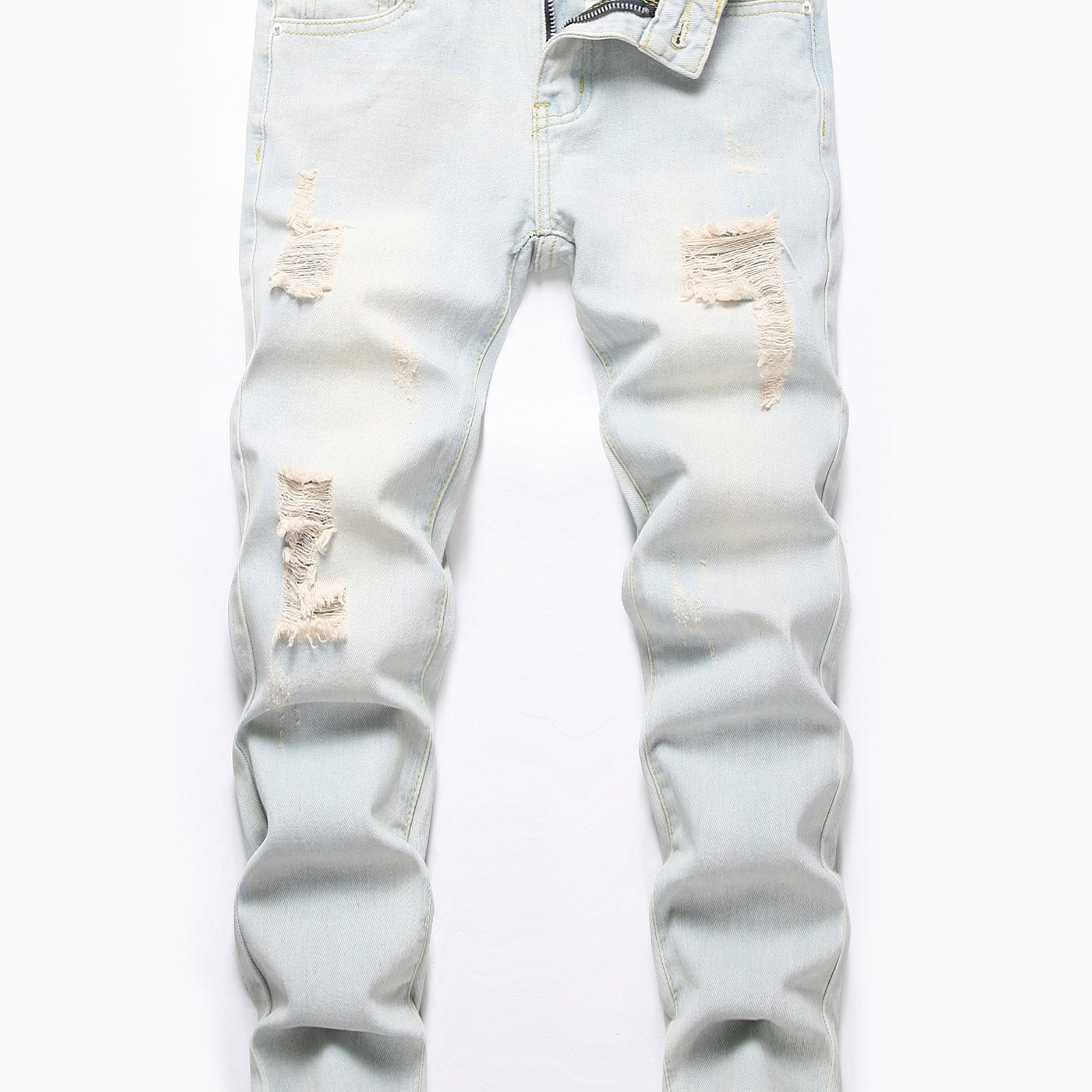 Boys Retro Ripped Jeans Skinny Slim Fit Washed Denim Long Pants